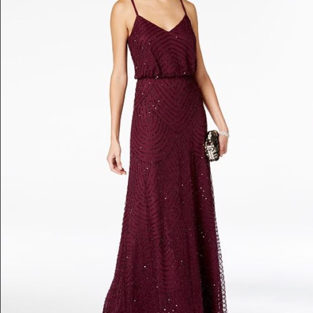 Adrianna Papell beaded blouson gown dress burgundy